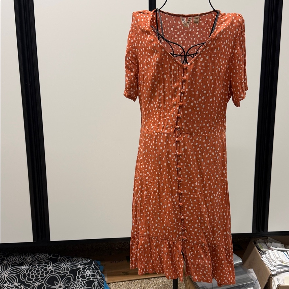 Roxy Women's Orange with white print Button-Down dress